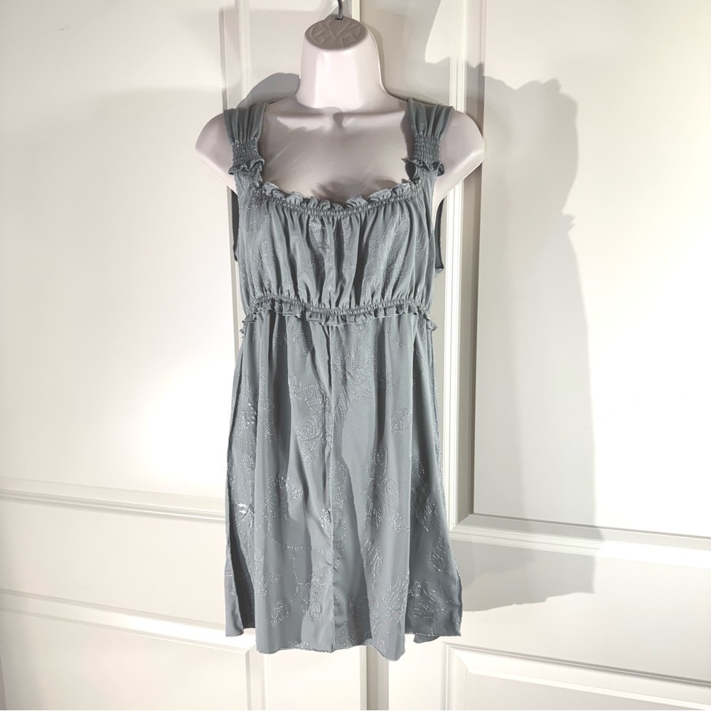 BCBGMaxAzria  Gray Tunic with Silver Metallic Floral Pattern Medium